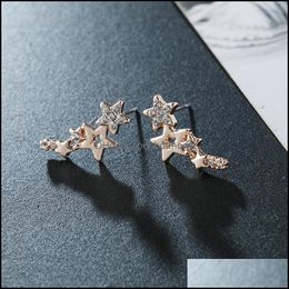 Stud Fashion Simple Star Women Studs Earring Shiny White Zircon Exquisite Versatile Female Earrings Stylish Jewelry Drop Deliv Bdehome Dh4Qb