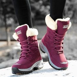 Boots Snow Women Ladies Shoes LaceUp Platform Womens Fashion Mid Waterproof Chunky Botas Mujer Winter 221007
