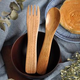 Flatware Sets Tableware Wood Fork Spoon Dessert Set Bamboo Kitchen Cooking Utensil Tools F20224027