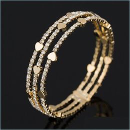 Bangle Fashion Elegant Women Bangle 3 Row Wristband Bracelet Crystal Cuff Bling Lady Gift Bracelets Bangles Drop Delivery 2021 Jewellery Dhvck