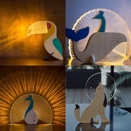 Other Home Decor Creative ate Animal Luminous Ornaments Wood Acrylic Art Table Sirius Whale Toucan Room 221007