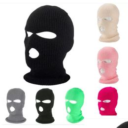 Party Hats Fl Face Er Mask Three 3 Hole Clava Knit Hat Army Tactical Cs Winter Warm Beanie Windproof Headgear Party Masks Bo Bdesybag Dhpvh