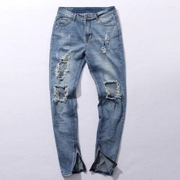 Men's Jeans Wholesale- Hi-Street Men's Blue Ripped Men Plus Size 30-36 Fashion Male Distressed Skinny Destroyed Denim Pants11