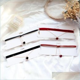 Chokers Black Red Knotted Veet Choker Necklace Woman Collar Party Jewelry Neck Accessories Chokers Heart Pendant Chain Dro Bdejewelry Dhrrm