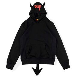 European and American Small Crowd Trippie Redd Demons Men Women Black Horn Tail Spoof Sweater