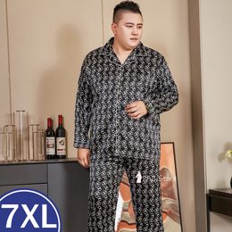Men's Sleepwear Men Pyjama Sets Silk Satin Pijama Turn down Collar Large Size Long Sleeve Autumn Nightwear Male 2 Pieces Homewear 221007