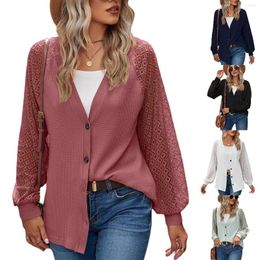 Women's T Shirts Women's Clothing Fashion Autumn/Winter Long Sleeve Solid Loose Buttons Lace Stitching Cardigan Casual Tops