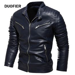 Men's Leather Faux Winter Black Jacket Men Fur Lined Warm Motorcycle Slim Street Fashion BLack Biker Coat Pleated Design Zipper 221007