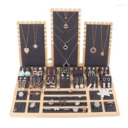 Home Decor Jewelry Display Stand Set Holder Wooden Storage Rack Shelf Necklace Ring Bracelet Earrings Organizer Box Shop Window Props