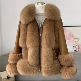 Women's Fur Faux ZDFURS Women Coats Genuine Leather Jackets Collars Winter Warm Clothing Overcoats Outwear Rivet 221006