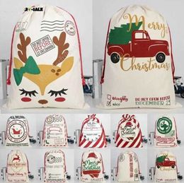 Christmas Gift Bags 50X70cm Organic Canvas Bag Santa Claus Sack Drawstring Bag Reindeers Xmas Fvor Packagings DIY 300pcs sea shipping DAW496