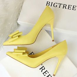 Dress Shoes BIGTREE Bow-knot Women Pumps Pu Leather High Heels Stiletto Sexy Party Plus Size 43 Classic T220927