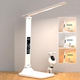 Table Lamps USB Led Lamp 3 Colour Stepless Dimmable Touch Foldable Office Desk Temperature Alarm Clock Eye Protection Night Light