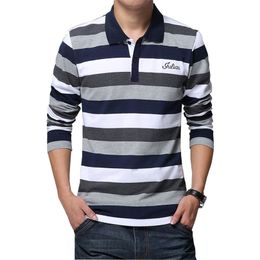 Mens TShirts High Quality Autumn Stripe Embroidery Tshirt Letters Print Long Sleeved Lapel Shirt Large Size 5XL 221007