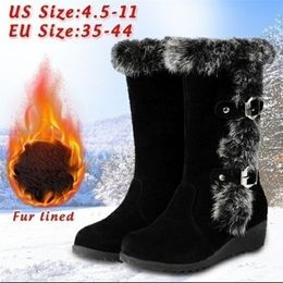 Boots Winter Women Shoes Ladies Mid Calf High Tube Classic Thick Fleece Models Snow Muje Plus Size 3542 221007