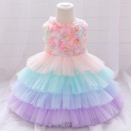 Girl Dresses 2022 Sweet Flowers Princess For Baby Birthday Dress Christmas Costume Infant Party 0-3 Years Clothes