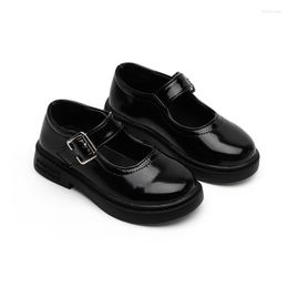Flat Shoes Girls Black Leather For School Princess Kids Dress Student Performance Chaussure Fille 3 4 5 6 7 8 9 10 11 12 13T