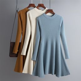 Casual Dresses Simple Basic Autumn Winter A-Line Thick Sweater Dress Women Elegant Knit Female Slim Mini Robe Knitting Women's Clothing 221007