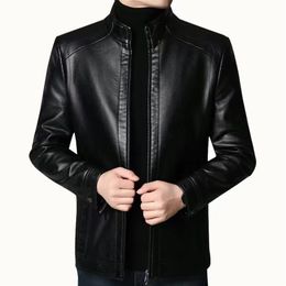 Men's Jackets Autumn Winter Men Leather Jacket Stand Collar Plus Velvet Thick Warm Leather Jacket Men Social Mens Jackets 221006