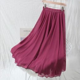 Plus size Dresses Plus Size Bottoms L7XL Women Autumn Fashion High Waist Chiffon Skirts Solid Pleated Long Skirt Vintage Elegant Maxi skirts 221006