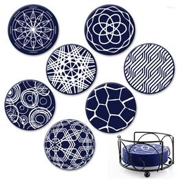 Table Mats Non-slip Heat Resistant Round Silicone Mat Drink Glass Blue Coasters Kitchen Accessories Coffee Mug Placemat