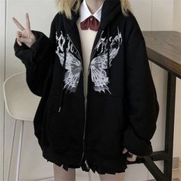 Women's Hoodies Sweatshirts Harajuku Y2k Women Hoodie Autumn Gothic Butterfly Aesthetic Sweatshirt Korean Style Zip Up Pocket Long Sleeve Hoodie Jacket Coat 221007