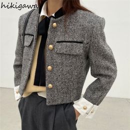 Womens Jackets Hikigawa Jackets for Women Metal Buttons Plaid Vintage Short Outwear Tops Mujer Thicked Tweed Korean Chic Temperament Coat 99998 221007