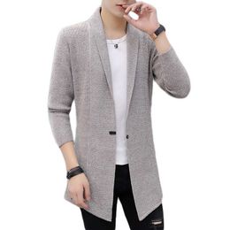 Sweaters Mens Autumn and Winter Men's X-long Knitted Jackets Men Long Style Cardigan Solid Colour Sweatercoat Y2210