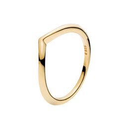 Yellow Gold-plated Polished Wishbone Stacking RING For Women Men 925 Sterling Silver Party Jewelry with Original Box for Pandora Rose Gold lover Rings