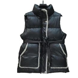 Women's Vests CottonDown Lightweight Vest women Autumn And Winter allmatch Bodywarm Waistcoat Slim Belt Big Pocket Sleeveless Parka 221007