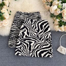 Casual Dresses Korean Zebra Print Midi Skirt Women Autumn Female A-line High Waist Loose s Vintage Mini 221007