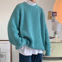 Sweaters Privathinker Waffle Round Neck Sweater Oversized Solid Colour Fashion Harajuku Men's Jumpers Autumn Casual Knitted Pullovers Y2210