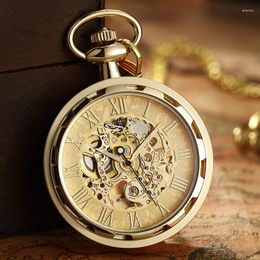 Pocket Watches Vintage Watch Necklace Steampunk Skeleton Mechanical Fob Chain Roman Number Clock Pendant Hand-winding Men Women