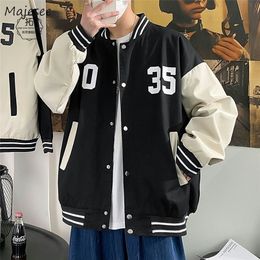 Men's Jackets Men Jackets Patchwork Single Breasted Baseball Bomber Coat BF Spring Fashion Rid Sleeve Jacket Loose M-3XL Pilot Streetwear 221006