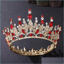 Headbands Wedding Bridal Fl Crown Round Tiara Crystal Rhinestone Headband Hair Accessories Jewellery Headpiece Red Blue Diamond Prom 24 Dhvg0