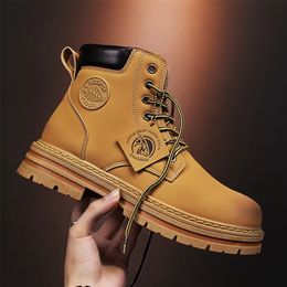 Botas de trabajo de alta calidad para Hombre, zapatos de cuero a la moda para motocicleta, botines para Hombre, zapatos militares de invierno con cordones, Botas para Hombre 221007