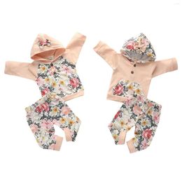 Clothing Sets Infant Baby Girls Two-piece Clothes Set Apricot Floral Printed Pattern Hooded Pullover And Pants