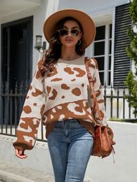 Women's Knits Tees Ladies Sexy Leopard Print Oversize Loose Autumn Winter Sweater Women Tops Knitted Jumper Pullovers Sweaters Female Pull Knitwear 221007