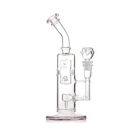 11.4-Inch Pink Glass Hookah Bong - Bent Type, Swiss Percolator, 14mm Female Joint