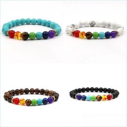 Beaded Strands Natural Stone Bracelet Fashion Colorf Jewellery Men Women Turquoise Volcanic Rocks Chakras Bracelets Yoga Beads 5 45Ly Dhrle