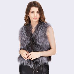 Women's Fur Faux Autumn Winter Women Genuine Silver Vest Luxury Knit Short sleeveless garment Female Fashion Casual Natural Coats 221006