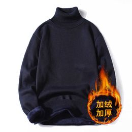 Sweaters New Men Sweater Winter Turtle Neck Solid Colour Long Sleeve Twist Knitted Slim Men's Plus Fur Warm Tops Y2210