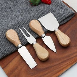 Dinnerware Sets Cheese Knife Four-piece Pizza Fruit And Fork Stainless Steel Wooden Handle Bread Dessert Tool