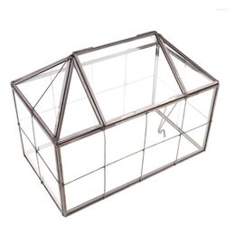 Watch Boxes 652F Miniature Greenhouse Wedding Card Container House Shape Geometric Succulent Terrarium With Swing Lid Tabletop Planter