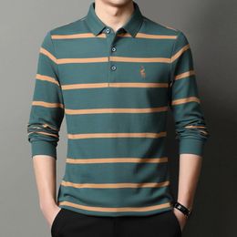 Men's Polos High End Striped Fashion Male Polo Shirt Lapel Men's Clothing Casual Top Long Sleeve Soft Classic Designer Tshirts 221006