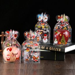 4 Styles Christmas Decoration Apple Boxes Gift Wrap Cartoon Santa Claus Snowman PVC Transparent Candy Box Party Supplies