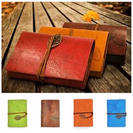 PU Cover Coils Notepad Book Soft Copybook Blank Notebook Retro Leaf Travel Diary Books Kraft Journal Spiral Notebooks Stationery RRE14751