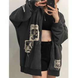 Women's Hoodies Sweatshirts Emo Women Alt Punk Hoodie Zip Up Grunge Aesthetic Jacket Vintage Streetshirt Harajuku Sweatshirts Graffiti Y2K Zipper Clothes 221007