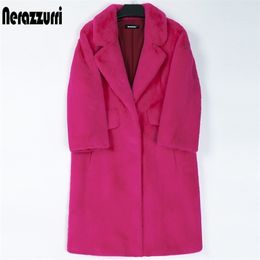 Women's Fur Faux Nerazzurri Winter Long Pink Coat Women Lapel Warm Thick Black Soft Fluffy Jacket Loose Stylish Korean Fashion 221007