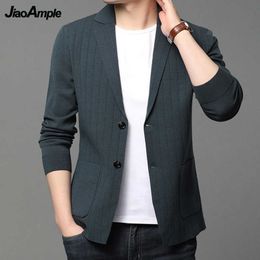 Sweaters 2021 Autumn Winter Men Knitted Jacket Business Quality Sweater Cardigan Man Solid Long Sleeve Suit Coat Fashion Joker Outerwear Y2210